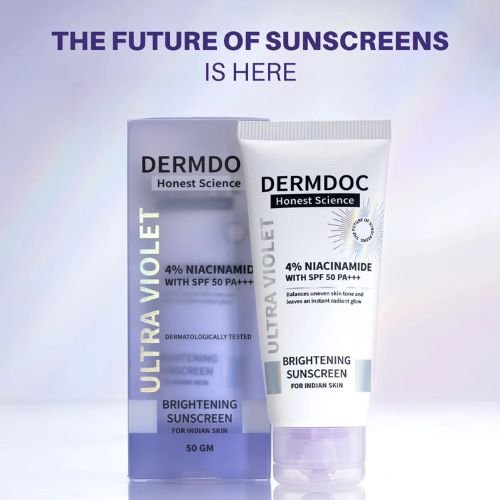 DermDoc 4% Niacinamide Ultra Violet Brightening Sunscreen Twin Pack (60g x 2) – SPF 50 PA+++ Broad Spectrum Sunblock for Glowing & Even-Toned Skin