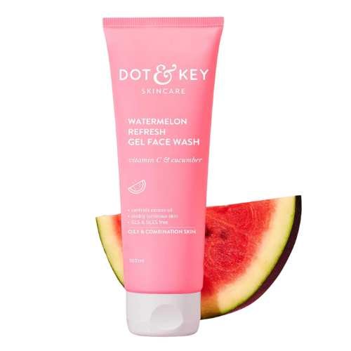 Dot & Key Watermelon Cooling Gel Face Wash – With Vitamin C & Cucumber | Oil Control Cleanser | Visibly Luminous Skin | SLS & SLES Free | For Oily & Combination Skin | 100 ml