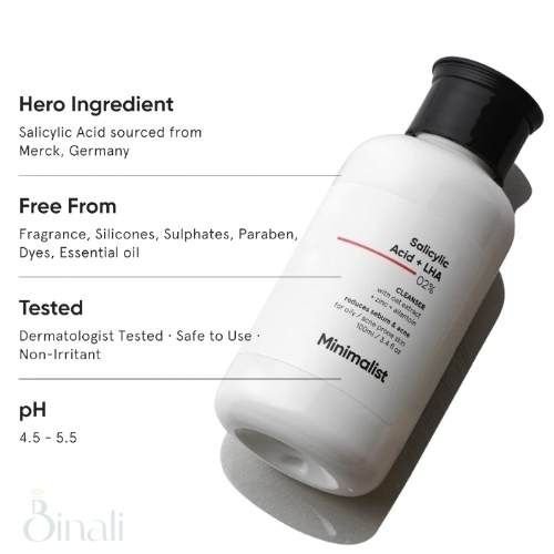 Minimalist Salicylic Acid + LHA 0.2% Cleanser – With Oat Extract, Zinc & Allantoin | Controls Sebum & Acne | Gentle Daily Cleanser | For Combination & Acne-Prone Skin | 100 ml