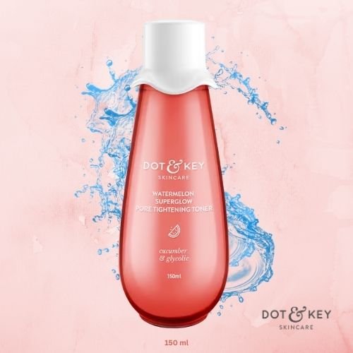 Dot & Key Watermelon SuperGlow Pore Tightening Toner – With Cucumber & Glycolic Acid | Alcohol-Free | Gentle AHAs | Dewy Glow | Non-Sticky Formula | 150 ml