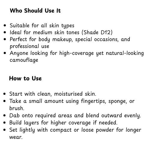 Body Camouflage Derma Color D12 – High-Coverage Cream Concealer | Natural Skin Finish | Long-Wear Body & Face Makeup